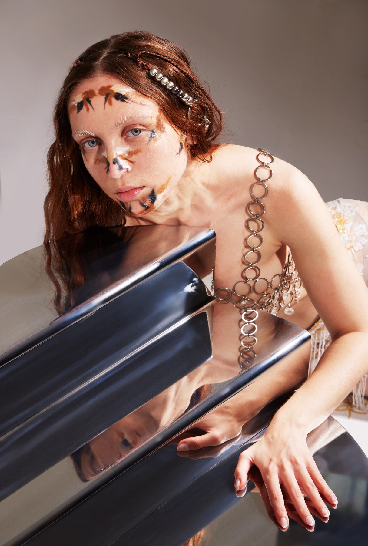 Red hair, metallic details and painted skin, Mesoamerican Series